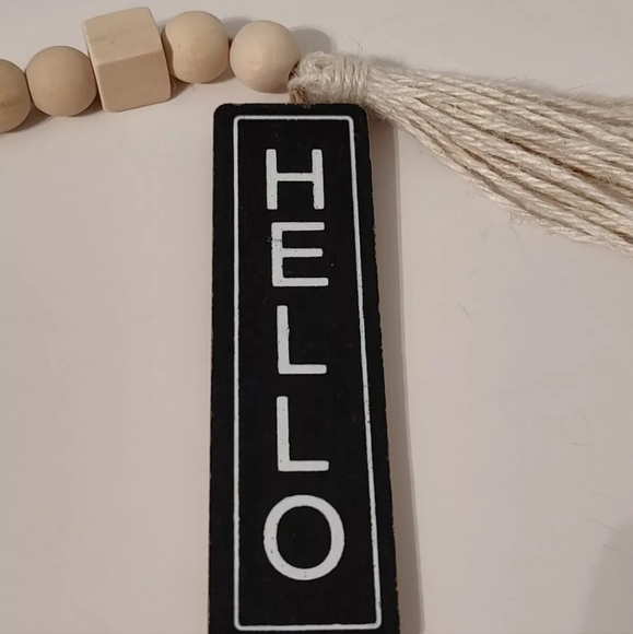 Old East Main Co Refined Rustic Hello Hanging Wall Door Sign Plaque Beads Tassel - Picture 3 of 8